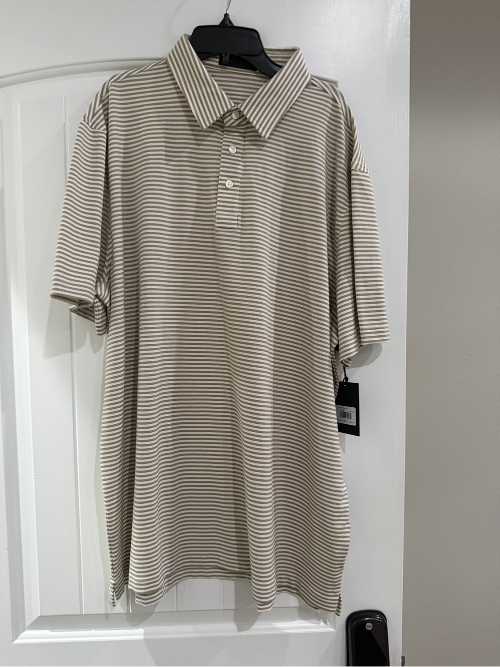 G/FORE Tan and White Striped Polo